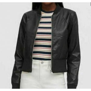 NWT Banana Republic Vegan Leather Bomber Jacket, black, lined interior, large